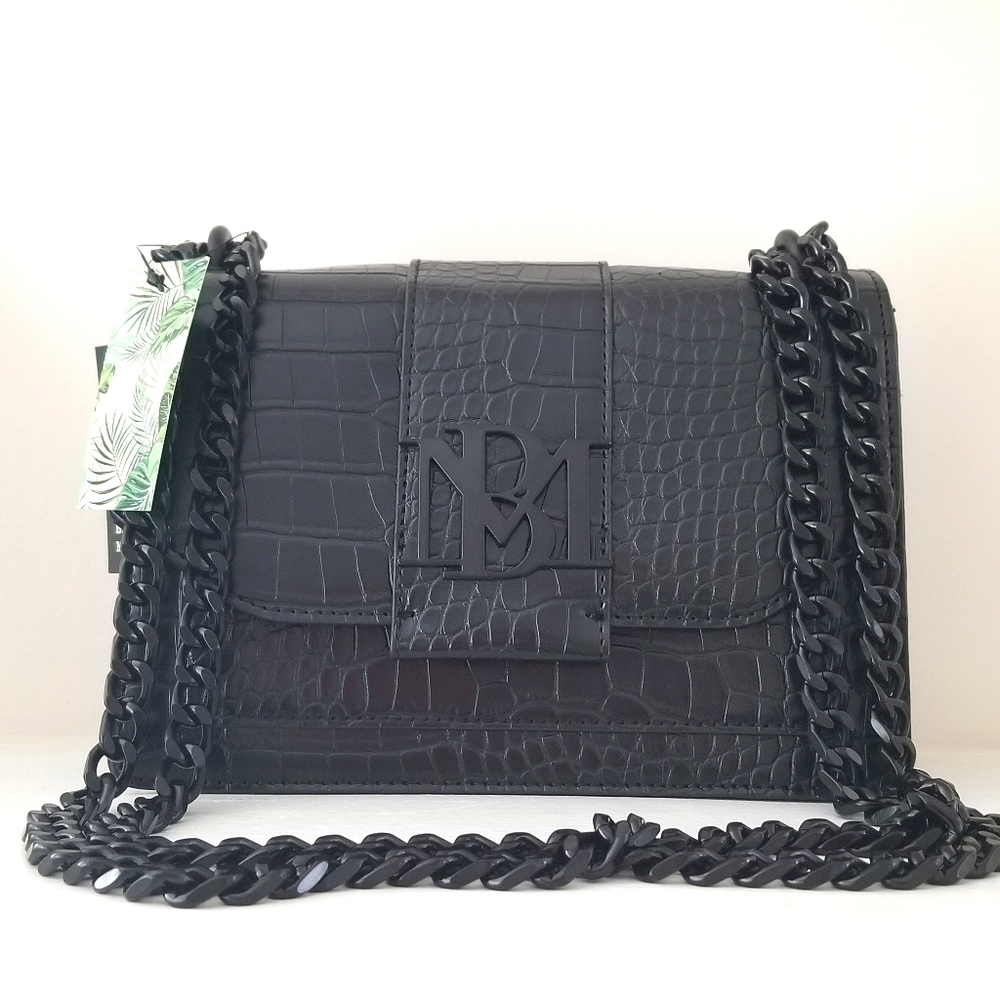 NWT Black on Black Badgley Mischka Croc Bag